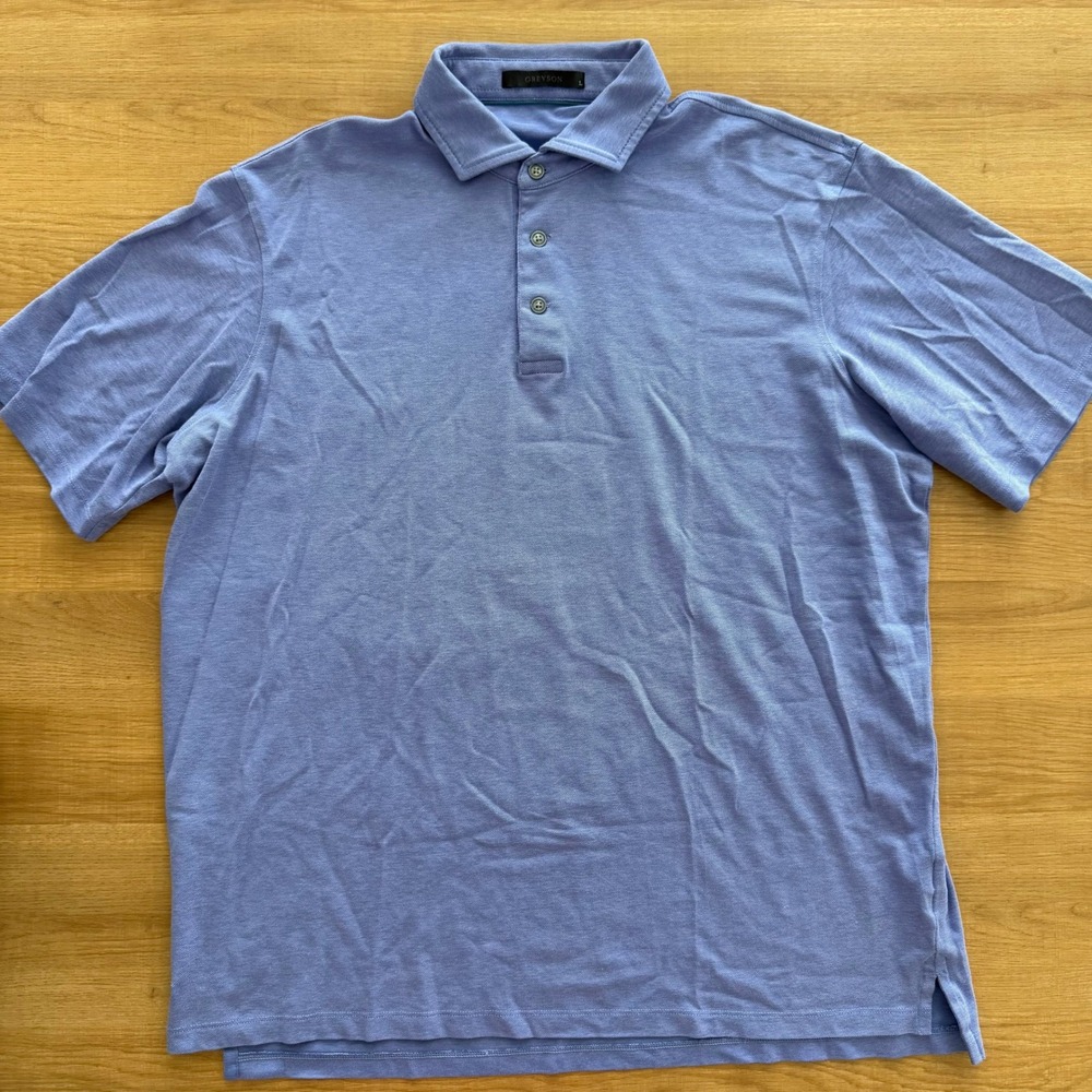 Greyson Mens Short Sleeve Polo Shirt Purple Blue Pique Performance Stretch L